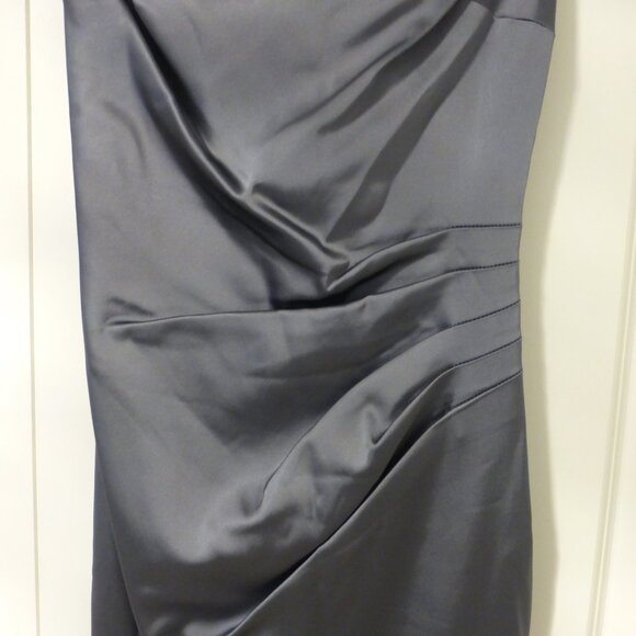 NWT LE CHATEAU gunmetal gray satin sleeveless midi dress - Picture 3 of 10